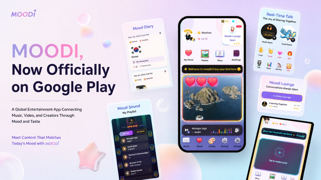 MOODI Google Play launch and feature collage