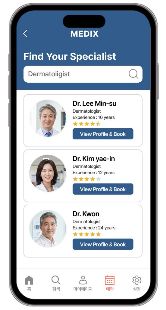 MEDIX medical specialist booking screen