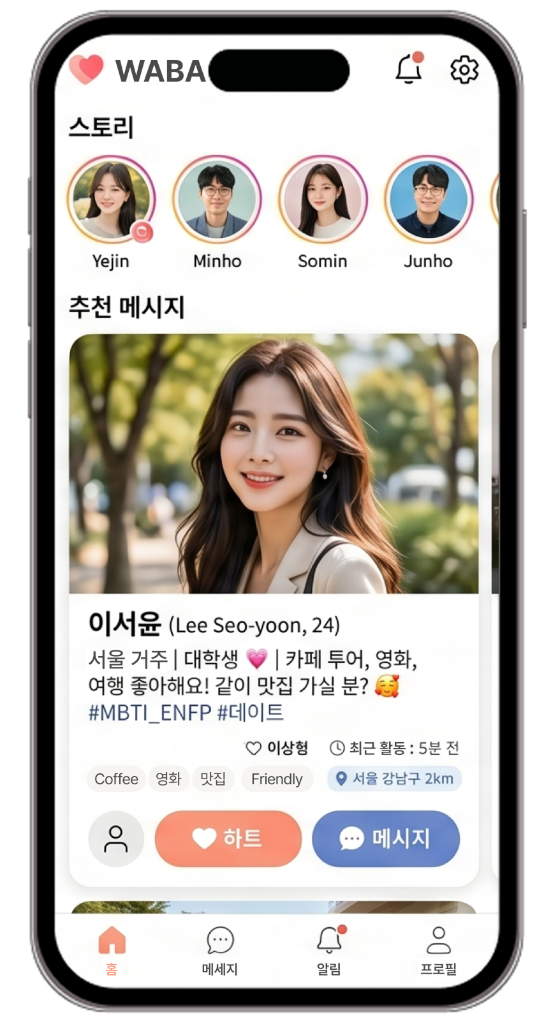 WABA social discovery app screen