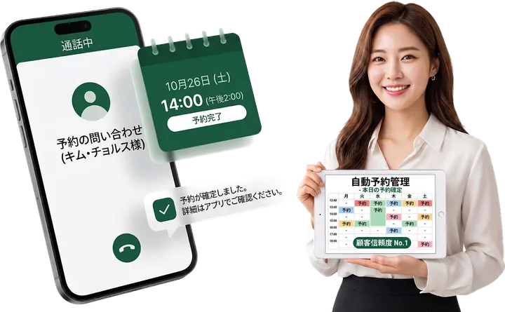 callAI 通話での予約確定画面と予約管理ダッシュボード